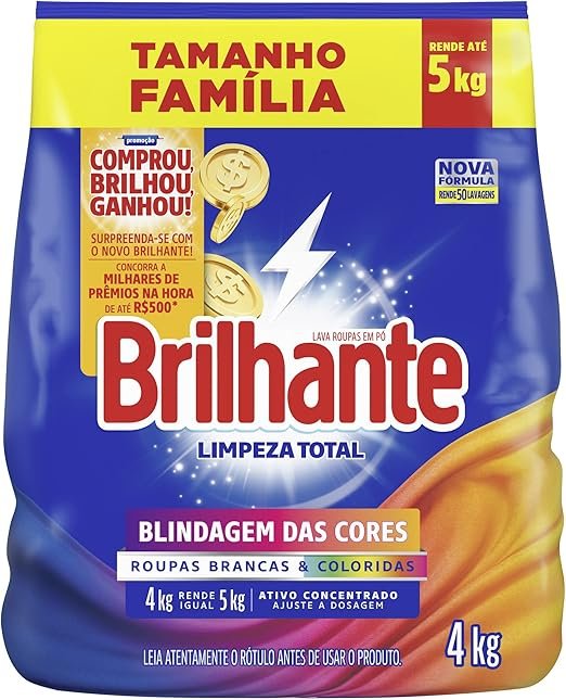 Brilhante Lava-Roupas Em Pó Roupas Brancas E Coloridas Limpeza Total Pacote Tamanho Família 4 Kg