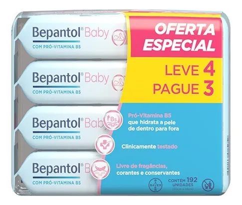 Bepantol Baby Leve 4 Pague 3 Kit 192 Lenços Umedecidos
