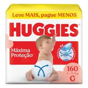 Fralda Descartável Huggies Máxima Proteção Tamanho G 160 unidades – Nova fralda Supreme Care aberta com tecnologia Xtra-Flex, canais em X que se adaptam aos movimentos e máxima proteção sem fralda caída (embalagem pode variar)