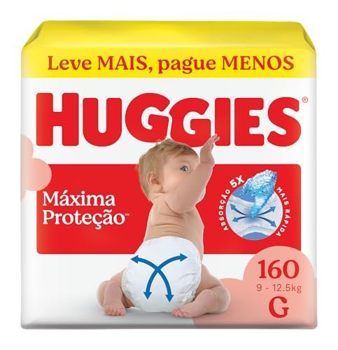 Fralda Descartável Huggies Máxima Proteção Tamanho G 160 unidades – Nova fralda Supreme Care aberta com tecnologia Xtra-Flex, canais em X que se adaptam aos movimentos e máxima proteção sem fralda caída