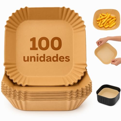 Kit 100 Formas Descartáveis Grande para Air Fryer Bege